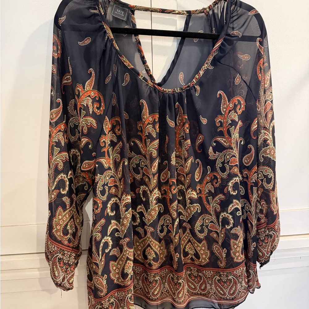 Toto Navy and Orange Paisley Blouse
